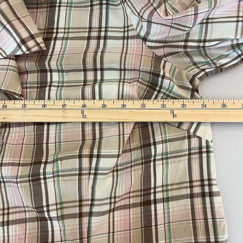 Lauren Ralph Lauren Womens 2X Plaid Ruffle Front Button Down Cotton Blouse Pink - Picture 4 of 11